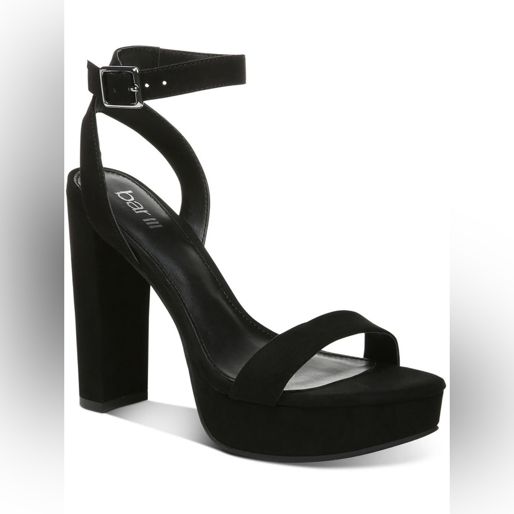 BAR III Womens Black Platform Ankle Strap Cushioned Ivy Round Toe Block